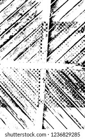 Grunge overlay layer. Abstract black and white vector background. Monochrome vintage surface with dirty pattern in cracks, spots, dots. Old wall in dark horror style design