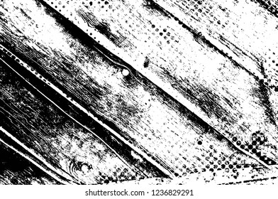 Grunge overlay layer. Abstract black and white vector background. Monochrome vintage surface with dirty pattern in cracks, spots, dots. Old wall in dark horror style design