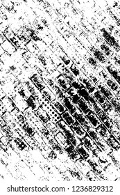 Grunge overlay layer. Abstract black and white vector background. Monochrome vintage surface with dirty pattern in cracks, spots, dots. Old wall in dark horror style design