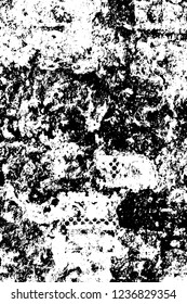 Grunge overlay layer. Abstract black and white vector background. Monochrome vintage surface with dirty pattern in cracks, spots, dots. Old wall in dark horror style design
