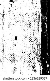 Grunge overlay layer. Abstract black and white vector background. Monochrome vintage surface with dirty pattern in cracks, spots, dots. Old wall in dark horror style design