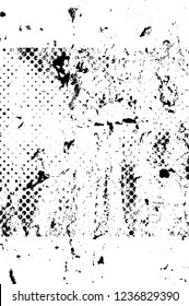 Grunge overlay layer. Abstract black and white vector background. Monochrome vintage surface with dirty pattern in cracks, spots, dots. Old wall in dark horror style design