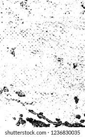 Grunge overlay layer. Abstract black and white vector background. Monochrome vintage surface with dirty pattern in cracks, spots, dots. Old wall in dark horror style design