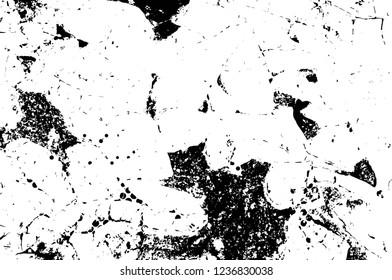 Grunge overlay layer. Abstract black and white vector background. Monochrome vintage surface with dirty pattern in cracks, spots, dots. Old wall in dark horror style design