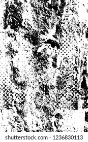 Grunge overlay layer. Abstract black and white vector background. Monochrome vintage surface with dirty pattern in cracks, spots, dots. Old wall in dark horror style design
