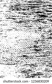 Grunge overlay layer. Abstract black and white vector background. Monochrome vintage surface with dirty pattern in cracks, spots, dots. Old wall in dark horror style design
