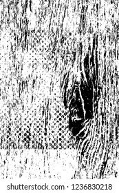 Grunge overlay layer. Abstract black and white vector background. Monochrome vintage surface with dirty pattern in cracks, spots, dots. Old wall in dark horror style design
