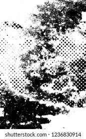 Grunge overlay layer. Abstract black and white vector background. Monochrome vintage surface with dirty pattern in cracks, spots, dots. Old wall in dark horror style design