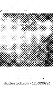 Grunge overlay layer. Abstract black and white vector background. Monochrome vintage surface with dirty pattern in cracks, spots, dots. Old wall in dark horror style design