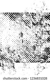 Grunge overlay layer. Abstract black and white vector background. Monochrome vintage surface with dirty pattern in cracks, spots, dots. Old wall in dark horror style design