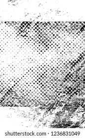 Grunge overlay layer. Abstract black and white vector background. Monochrome vintage surface with dirty pattern in cracks, spots, dots. Old wall in dark horror style design