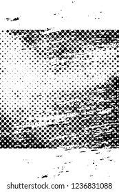 Grunge overlay layer. Abstract black and white vector background. Monochrome vintage surface with dirty pattern in cracks, spots, dots. Old wall in dark horror style design