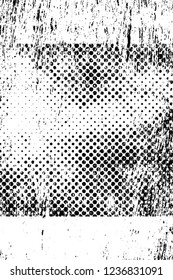 Grunge overlay layer. Abstract black and white vector background. Monochrome vintage surface with dirty pattern in cracks, spots, dots. Old wall in dark horror style design