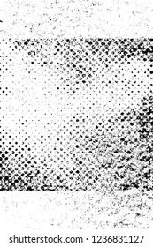 Grunge overlay layer. Abstract black and white vector background. Monochrome vintage surface with dirty pattern in cracks, spots, dots. Old wall in dark horror style design