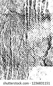 Grunge overlay layer. Abstract black and white vector background. Monochrome vintage surface with dirty pattern in cracks, spots, dots. Old wall in dark horror style design