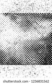 Grunge overlay layer. Abstract black and white vector background. Monochrome vintage surface with dirty pattern in cracks, spots, dots. Old wall in dark horror style design