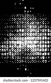 Grunge overlay layer. Abstract black and white vector background. Monochrome vintage surface with dirty pattern in cracks, spots, dots. Old wall in dark horror style design