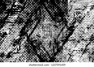 Grunge overlay layer. Abstract black and white vector background. Monochrome vintage surface with dirty pattern in cracks, spots, dots. Old wall in dark horror style design