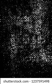 Grunge overlay layer. Abstract black and white vector background. Monochrome vintage surface with dirty pattern in cracks, spots, dots. Old wall in dark horror style design