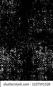 Grunge overlay layer. Abstract black and white vector background. Monochrome vintage surface with dirty pattern in cracks, spots, dots. Old wall in dark horror style design