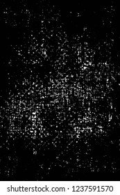 Grunge overlay layer. Abstract black and white vector background. Monochrome vintage surface with dirty pattern in cracks, spots, dots. Old wall in dark horror style design