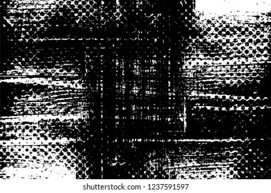 Grunge overlay layer. Abstract black and white vector background. Monochrome vintage surface with dirty pattern in cracks, spots, dots. Old wall in dark horror style design