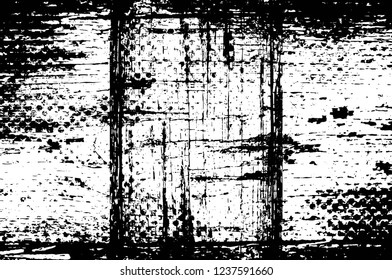 Grunge overlay layer. Abstract black and white vector background. Monochrome vintage surface with dirty pattern in cracks, spots, dots. Old wall in dark horror style design