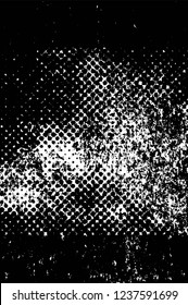 Grunge overlay layer. Abstract black and white vector background. Monochrome vintage surface with dirty pattern in cracks, spots, dots. Old wall in dark horror style design