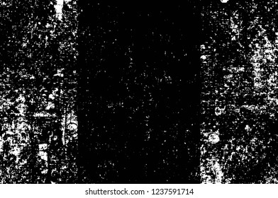 Grunge overlay layer. Abstract black and white vector background. Monochrome vintage surface with dirty pattern in cracks, spots, dots. Old wall in dark horror style design