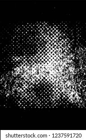 Grunge overlay layer. Abstract black and white vector background. Monochrome vintage surface with dirty pattern in cracks, spots, dots. Old wall in dark horror style design