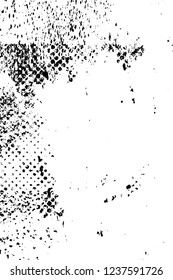 Grunge overlay layer. Abstract black and white vector background. Monochrome vintage surface with dirty pattern in cracks, spots, dots. Old wall in dark horror style design