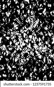 Grunge overlay layer. Abstract black and white vector background. Monochrome vintage surface with dirty pattern in cracks, spots, dots. Old wall in dark horror style design