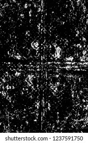 Grunge overlay layer. Abstract black and white vector background. Monochrome vintage surface with dirty pattern in cracks, spots, dots. Old wall in dark horror style design