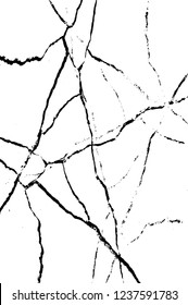 Grunge overlay layer. Abstract black and white vector background. Monochrome vintage surface with dirty pattern in cracks, spots, dots. Old wall in dark horror style design