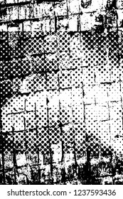Grunge overlay layer. Abstract black and white vector background. Monochrome vintage surface with dirty pattern in cracks, spots, dots. Old wall in dark horror style design