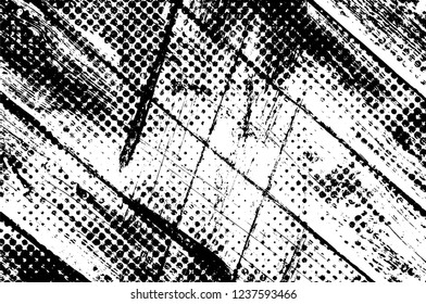 Grunge overlay layer. Abstract black and white vector background. Monochrome vintage surface with dirty pattern in cracks, spots, dots. Old wall in dark horror style design