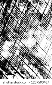 Grunge overlay layer. Abstract black and white vector background. Monochrome vintage surface with dirty pattern in cracks, spots, dots. Old wall in dark horror style design