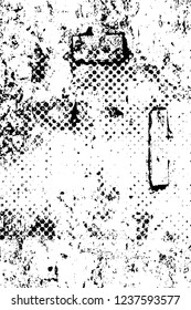 Grunge overlay layer. Abstract black and white vector background. Monochrome vintage surface with dirty pattern in cracks, spots, dots. Old wall in dark horror style design