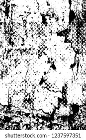 Grunge overlay layer. Abstract black and white vector background. Monochrome vintage surface with dirty pattern in cracks, spots, dots. Old wall in dark horror style design
