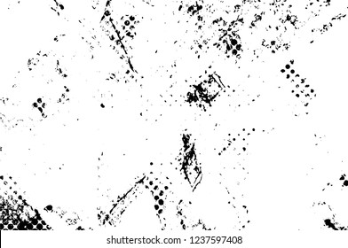Grunge overlay layer. Abstract black and white vector background. Monochrome vintage surface with dirty pattern in cracks, spots, dots. Old wall in dark horror style design