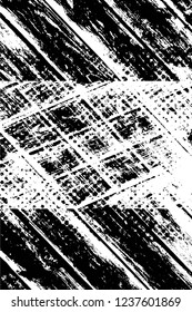 Grunge overlay layer. Abstract black and white vector background. Monochrome vintage surface with dirty pattern in cracks, spots, dots. Old wall in dark horror style design