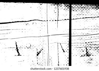 Grunge overlay layer. Abstract black and white vector background. Monochrome vintage surface with dirty pattern in cracks, spots, dots. Old wall in dark horror style design