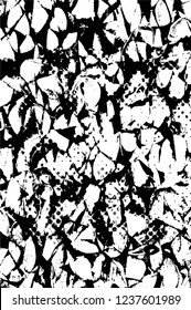 Grunge overlay layer. Abstract black and white vector background. Monochrome vintage surface with dirty pattern in cracks, spots, dots. Old wall in dark horror style design