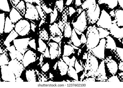 Grunge overlay layer. Abstract black and white vector background. Monochrome vintage surface with dirty pattern in cracks, spots, dots. Old wall in dark horror style design