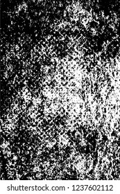Grunge overlay layer. Abstract black and white vector background. Monochrome vintage surface with dirty pattern in cracks, spots, dots. Old wall in dark horror style design