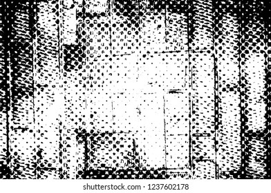 Grunge overlay layer. Abstract black and white vector background. Monochrome vintage surface with dirty pattern in cracks, spots, dots. Old wall in dark horror style design