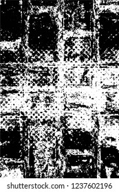 Grunge overlay layer. Abstract black and white vector background. Monochrome vintage surface with dirty pattern in cracks, spots, dots. Old wall in dark horror style design