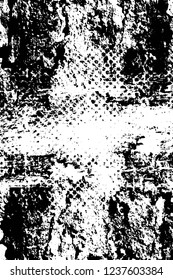 Grunge overlay layer. Abstract black and white vector background. Monochrome vintage surface with dirty pattern in cracks, spots, dots. Old wall in dark horror style design