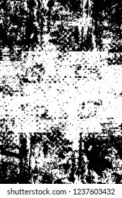 Grunge overlay layer. Abstract black and white vector background. Monochrome vintage surface with dirty pattern in cracks, spots, dots. Old wall in dark horror style design