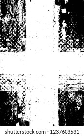 Grunge overlay layer. Abstract black and white vector background. Monochrome vintage surface with dirty pattern in cracks, spots, dots. Old wall in dark horror style design